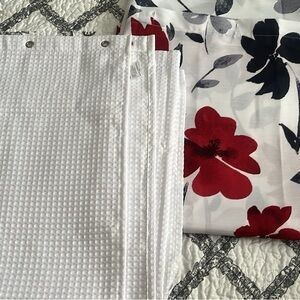 Floral Shower Curtain Set with White Textured Curtain bundle
